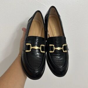 Adrienne Vittadini Black Loafers with Gold Accent